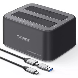 ORICO Dual Bay Hard Drive Docking Station USB C 3.2 Gen 2 for 2.5/3.5'' HDD SSD - Dual Bay-40TB, Offline Clone