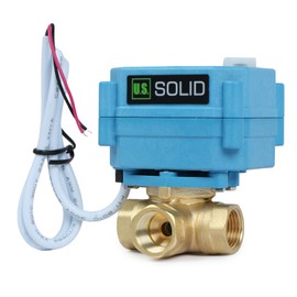 U.S. Solid 3-Way Brass Motor Ball Valve, Heavy Duty Versatile L-Type Water Stopcock, 3-Way Valve with Manual Function, Standard Port (3/8 Inch, 9-24 V AC/DC)