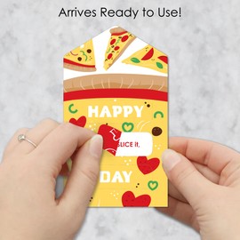 Big Dot of Happiness Pizza Party Time - Cards for Kids - Happy Valentine's Day Pull Tabs - Set of 12