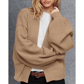 BTFBM Womens Oversized Cardigan Sweaters 2025 Fall Long Sleeve Knit Open Front Lightweight Sweater Outwear Coats(Khaki,Medium)
