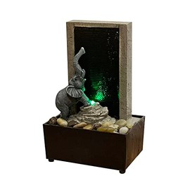 Nature's Mark 9" H Elephant Tabletop Water Fountain with Natural River Rocks and LED Lights (Power Cord Attached)