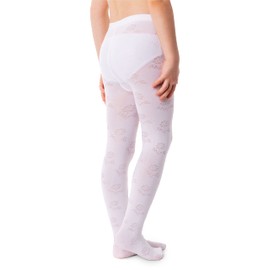 NOQ Girls Tights with 3D Effect Pattern Plain Dance Gymnastic School Pantyhose Fancy Outfit Little Princess, Balbina Bianco 4-5 years (104-110 cm)