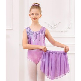 Idgreatim 8T 9T Girls Gymnastics Leotard Sparkly Ballet Leotard with Removable Skirt Crisscross Back Shiny Tumbling Dance Dress Outfit with Hair Scrunchie