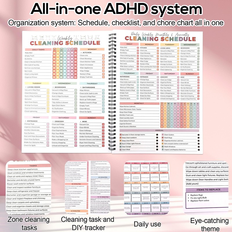 ADHD Cleaning Planner, Daily Weekly Monthly ADHD Cleaning Schedule and