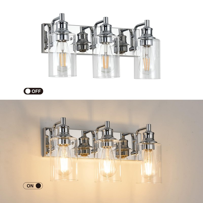 ALAISLYC 3-Light Bathroom Light Fixtures Modern Chrome Vanity Lights for