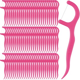 Baderke 200 Count Floss Picks Bulk Non Breakable Tooth Picks Flosser Dental Floss Sticks for Adults Teeth Cleaning Dental Flossers for Family Pack Travel (Hot Pink)