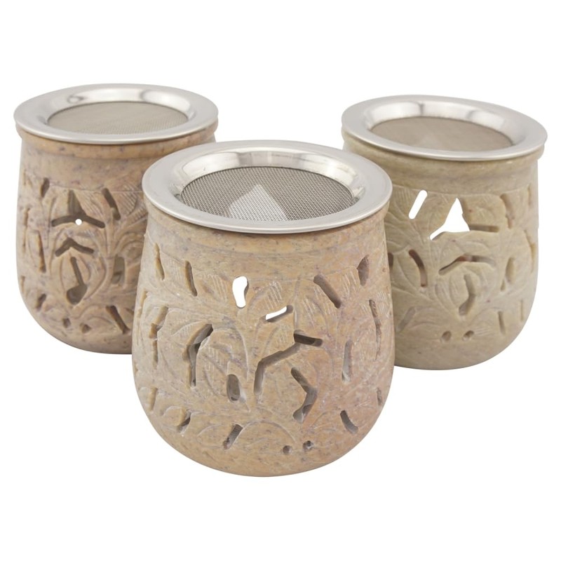 Indian Soapstone Incense Burner - Stainless Steel Strainer & Heat