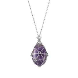 Diyxisk Amethyst Kette, 34cm Einstellbar Edelstein Kette, Mode Halskette Damen, Natürlich Kristall Kette, Personifizieren Edelstein Schmuck, für Frau Frauen Mama Freundin an Geburtstags