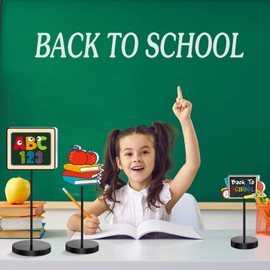 Geetery 3 Pcs Back to School Wood Table Decor Standing Wooden Table Centerpiece Stationery Blackboard Books Summer Decorations for Home Classroom Summer Table Decor Small Table Decor Wood Table Sign
