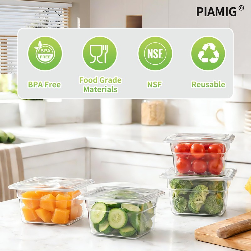 PIAMIG 1/6 Size 4" Deep Plastic Food Pans with lids,Clear