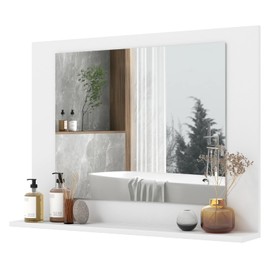 LOKO Bathroom Mirror with Shelf, 23.5" x 17.5" Rectangle Vanity Mirror with Exquisite Frame, Expansion Screws, Wall Mounted Horizontal Hanging Mirror for Entryway, Living Room (White)