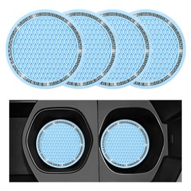 JUSTTOP 4 PCS Car Cup Holder Coaster, 2.75 Inch Diameter Anti-Slip Cup Holder Insert Coaster, Universal Waterproof Embedded Cup Mats Suitable for Most Car Interior, Car Accessories (Blue, Bling)