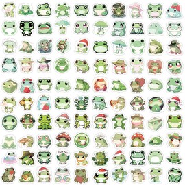100Pcs Cute Frog Stickers, Waterproof Vinyl Frog Stickers Decals for Laptop Water Bottle Phone Luggage, Sticker Gift for Kids Teens Boys Girls