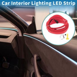 A ABSOPRO 5m EL Wire Cable LED Glow String Light Car Interior Lighting Strip Flexible Neon Light for Car Decoration Wiring Driver(12v) Pink