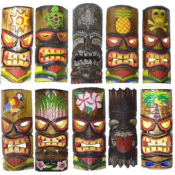 OPHERA SET OF 10 HAND CARVED POLYNESIAN HAWAIIAN TIKI STYLE