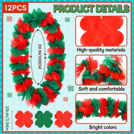 Thiccywoov 24 Pcs Christmas Leis Hawaiian Necklace - Red and Green Tropical Flower Lei for Party Favors, Masquerade, Beach Wedding, Themed Carnival Supplies