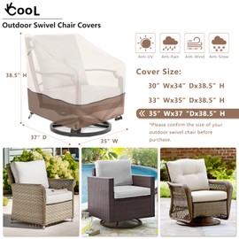 okcool Outdoor Swivel Chair Cover 2 Pack, Patio Chair Covers Waterproof, Clearance (35" W x 37" D x 38.5" H), Lawn Furniture Covers, Beige & Brown