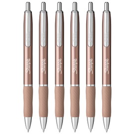 Sharpie S-Gel Pens | Medium Point 0.7mm | Black Ink | Pack of 6 | Metal Barrel Retractable Gel Pens | Rose Gold