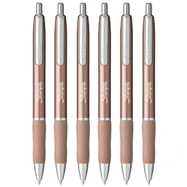 Sharpie S-Gel Pens | Medium Point 0.7mm | Black Ink | Pack of 6 | Metal Barrel Retractable Gel Pens | Rose Gold