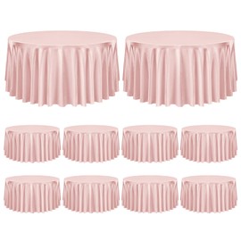 FXKS 10 Pack Satin Tablecloth 120 Inch Rose Gold Round Silky Satin Table Cover,Bright Silk Smooth Washable Table Cloth, Overlay Silky Table Cover for Wedding Party Banquet Event Dining Decoration
