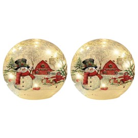 Tujoe 2 Pcs Christmas Decorations Indoor 4" Snowman Crackle Glass Globe Ball Lamp Night Lights with LED Timer Battery Operated Lighted Decorative Tabletop Decor for Table Home Centerpiece Party Gift