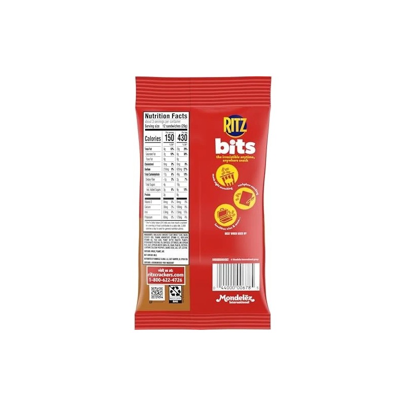 RITZ Bits Peanut Butter Sandwich Crackers 12 Pack 3 Ounce