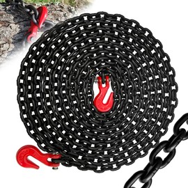 SENKEYFE 1/4" Tow Chain-G80 Log Chain with G70 Clevis Grab Hook for Towing|25FT Transport Safety Chain Wll 3300 Lbs|Heavy Duty Chain for Trailer Truck Tie Down Binding Equipment(Oiled Black)