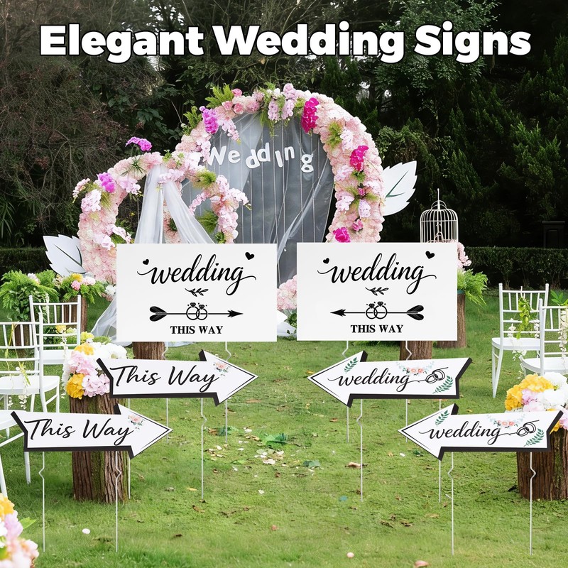 9 PCS Wedding This Way Sign Kit,Double Sided Wedding Direction