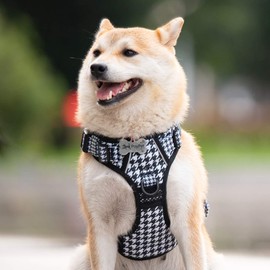 PoyPet No Pull Dog Harness, [Release on Neck] Reflective Adjustable No Choke Pet Vest with Front & Back 2 Leash Attachments, Soft Control Training Handle for Small Medium Large Dogs(Houndstooth,L)