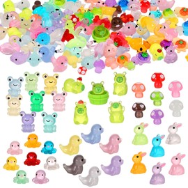 TranRantic 112 Pcs Mini Glow Resin Animals, Glow in the Dark Animals Mixed, Colorful Tiny Resin Ducks, Cute Miniature Toy for Landscape Garden Dollhouse Decoration et Easter（12 Styles）