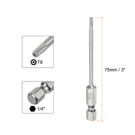 QUARKZMAN 10 Pieces T8 Torx Bit 1/4 Inch Hex Shank 3 Inch Long S2 Steel Magnetic Tamper Proof Star Bits Set Screwdriver Torx Head with Hole Bit Set for Cordless Screwdriver