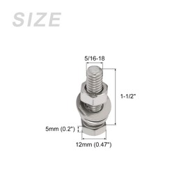 METALLIXITY Hex Head Screw Bolts (5/16-18x1-1/2 Inch) 5 Set 304 Stainless Steel Full Thread Bolt Nuts with Flat and Locking Discs - for Furniture Repair Silver Tone