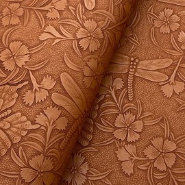 Embossed Faux Leather Sheets for Earrings Purses Making, 12 x 54 inch (32x137cm) Dragonfly Butterfly Flower Faux Leather for DIY Crafts Sewing Supplies (Brown)