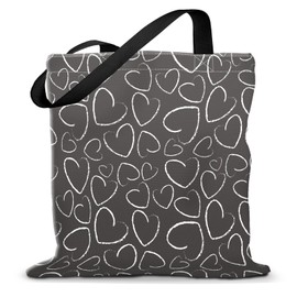 Aesthetic Canvas Tote Bag for Women - Cute Heavy-Duty Shoulder Bag with Zipper Pocket - Reusable Travel Tote for Grocery, Gym,Shopping（Cute Hearts）