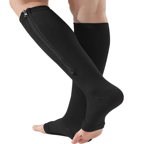 Bacophy 2 Pairs Zipper Compression Calf Socks 15-20 mmHg Open Toe Women Men