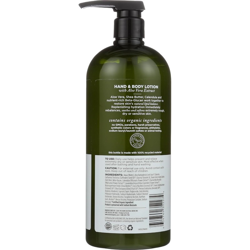 Avalon Organics Unscented Aloe Hand And Body Lotion, 32 Oz