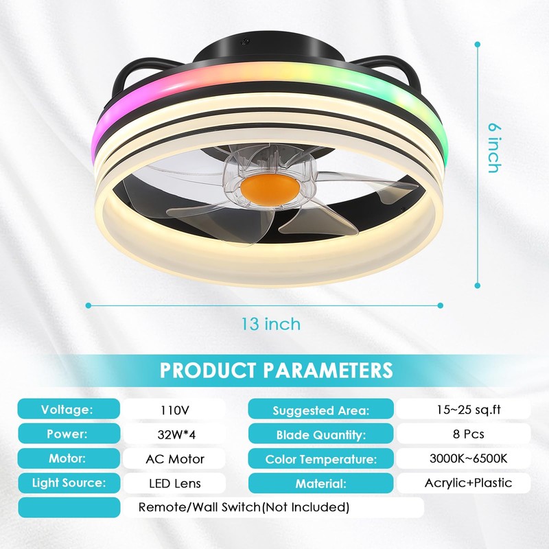 Flush Mount Ceiling Fan with Light - Small Low Profile