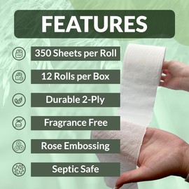 Reli. Bamboo Toilet Paper (12 Jumbo Rolls) | Bathroom Tissue Toilet Paper 2 Ply (350 Sheets/Roll) | Organic Bathroom Bulk | Bamboo Chemical Free Tissue Rolls (4200 Sheets Total)