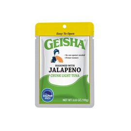 GEISHA Chunk Light Tuna Seasoned with Jalapeno 3.53oz (Pack of 12), Tuna| HALAL & Kosher Certified – Gluten Free – Wild Caught – Dolphin Safe Catch – Good Source of Protein