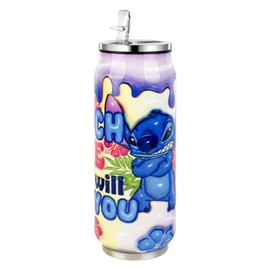 HOOKTA Stitch Stainless Steel Water Bottle, 500 ml, Flip-Up Sports Bottles Made of Stainless Steel with Straw, Reusable Drink Cup for Travel, Sports (Holding Hands)