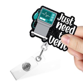 Juoqg Just Need to Vent Funny Glitter Retractable Badge Reel with Alligator Clip for RT RRT ICU ER Nurse Doctor Respiratory Therapist Pulmonology, Respiratory Therapy Gifts B