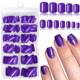 AddFavor Purple Press on Nails Short Fake Nails, 240pcs Purple Acrylic Nails Press ons False Nails Short Press on Nails Square Glue on Nail Presson with Adhesive Tab for Women Fingernail Girls Kid