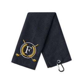 CybGene Golf Towels Gift, Monogrammed Golf Towels for Golf Bags for Men and Women on National Golf Day, Retirement, Birthday, and Christmas, 16”x 24” Microfiber Golf Towel - Initial F