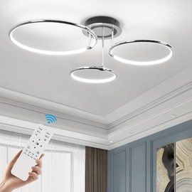 CANEOE Modern LED Ceiling Light, Chrome Dimmable Flush Mount Ceiling Light Fixtute with Remoto Control,Close to Ceiling Lamp for Bedroom Living Room Kitchen Chandelier Ceiling Lighting