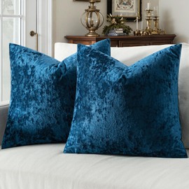 MIULEE Navy Blue Velvet Throw Pillow Covers Set of 2 20x20 Inches, Soft Neutral Decorative Pillow Cases with Luxurious Textured Vintage Cushion Covers for Home Decor Couch Sofa Bed