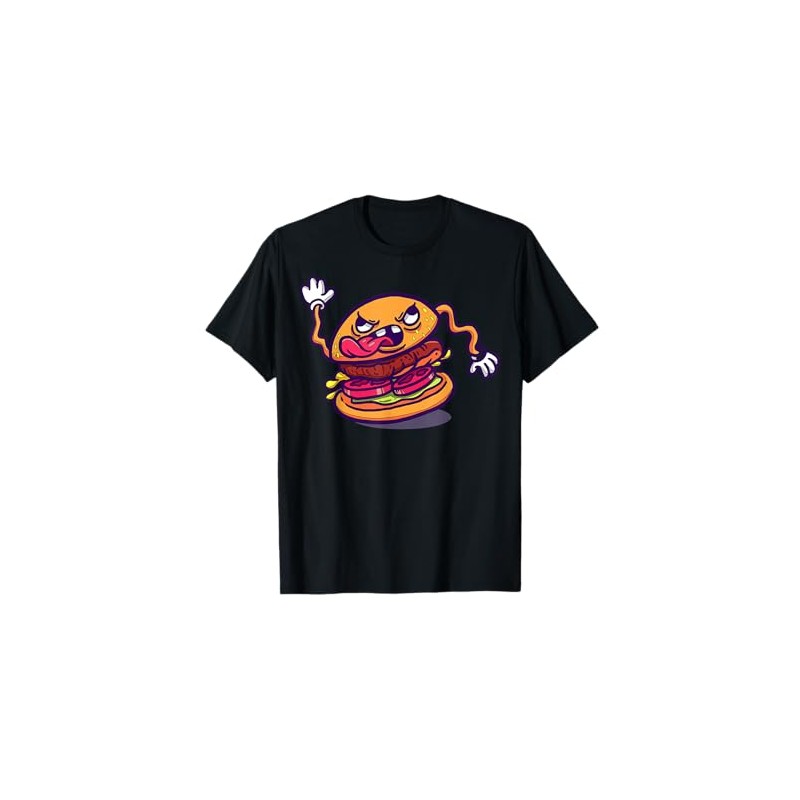 Angry Cartoon Hamburger Fun Character T-Shirt