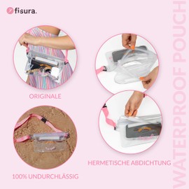 Fisura Waterproof Bag. Clear and Waterproof Waist Bag. Waterproof Bag with Adjustable Belt. 22.5cm x 12.5cm, Waterproof, transparent and pink, Fashionable