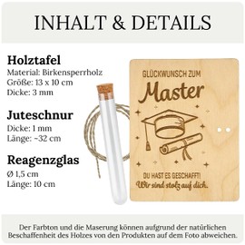 ZUKLA® Packaging for Money Gifts Wood 13 x 10 cm with Test Tube - Master Graduation Gift 2025 - Money Gift Packaging - Gift for Master Degree