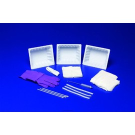 Tracheostomy Care Trays-Description: Trach Care Tray Includes: (2) SAFESKIN PURPLE NITRILE gloves, CSR wrap, (3) solution basins, 6" trach brush, drape, (4) 4x4 gauze sponges, (3) pipe cleaners, (3) 4x4 nonwoven trach dressings, 30" twill tape, and (3) 6" - UOM = Each 1
