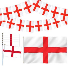 ZPSOSPZ England Flags Bunting,22PCS England Football Flag St George's Cross 5x3ft Euro Football 2024 England Bunting Flags Banner Hand Held Flags For Sports Events Celebration Party Decorations
